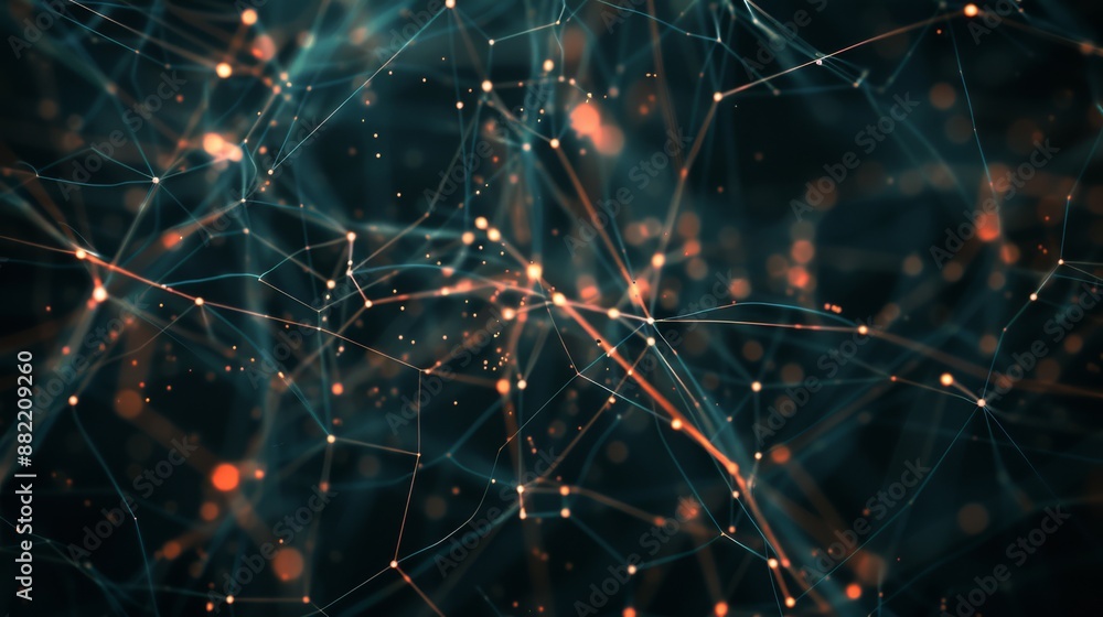 Poster an abstract representation of network connections with glowing nodes, contrasted against a dark back