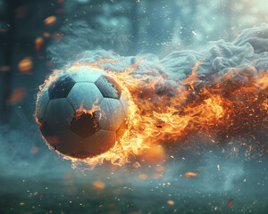Fototapeta premium Professional illustration of a soccer ball infused in Fire and Water elements