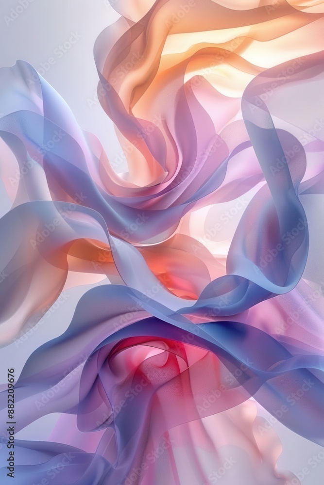 Poster abstract 3d background with layered, translucent shapes in pastel colors soft lighting and shadows c