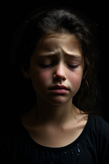 Fototapeta premium Sad crying child affected by the financial strain and uncertainty within the family, portraying the worry and insecurity caused by economic hardship.