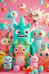 Naklejka premium A Colorful Cast of Playful Monsters