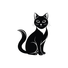 Minimalist Cat Silhouette Vector Graphic, Black & White Cat