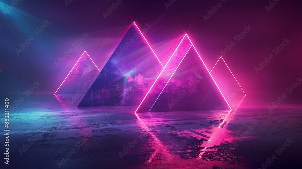 Poster Neon Pyramids in a Dark Room