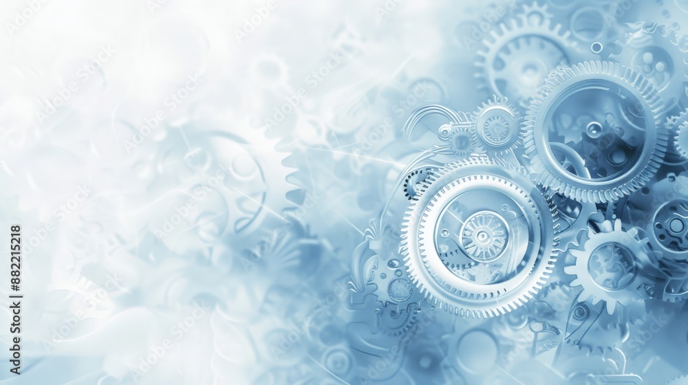 Poster Abstract background with mechanical gears in shades of blue. Concept of engineering, machinery, and precision.