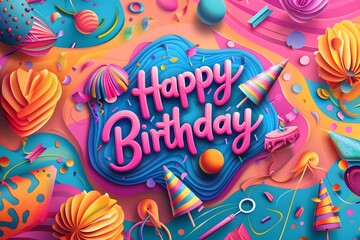 Naklejka premium Vibrant and festive birthday celebration with colorful decorations and cheerful atmosphere.