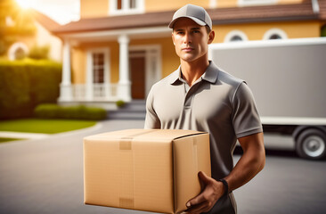 The courier is a man with a box in his hands