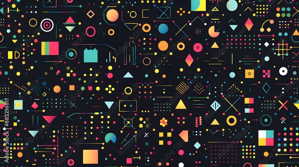Poster abstract pixel symbols vector pattern. geometric retro computer game style texture. generative art t