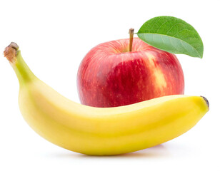 Apfel und Banane isoliert auf weißen Hintergrund, Freisteller 