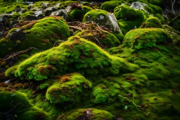 Beautiful green moss on the floor, moss closeup, macro. Beautiful background of moss for.