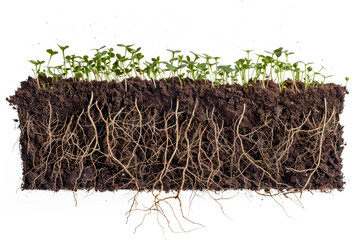 Fototapeta premium Close-up of young plant roots in soil, illustrating agricultural growth and gardening