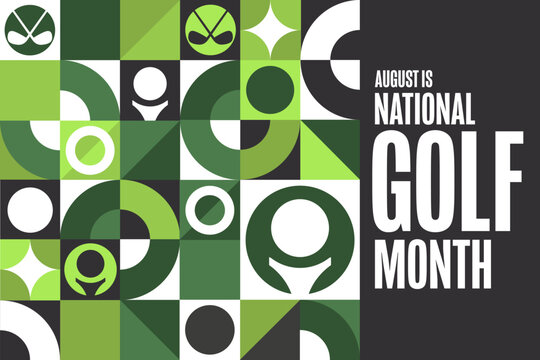August is National Golf Month. Holiday concept. Template for background, banner, card, poster with text inscription. Vector EPS10 illustration.
