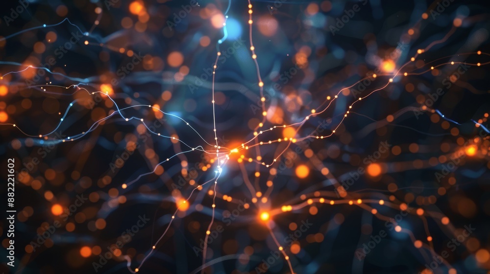 Poster a digital illustration depicting the complex connections of a neural network with a futuristic aesth
