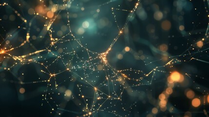 Representation of a neural network with digital visualization, connecting data and technology in an abstract way