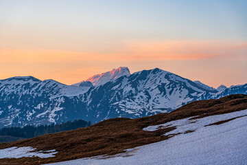 Sunrise in the Dolomites in South Tyrol, Italy.