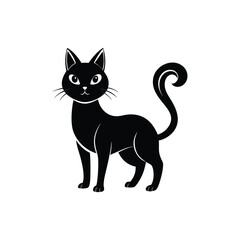 Minimalist Vector Silhouette of a Cat, Black & White Cat