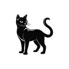 Minimalist Vector Silhouette of a Cat, Black & White Cat