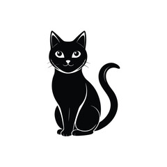 Minimalist Vector Silhouette of a Cat, Black & White Cat