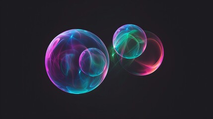 Abstract Bubbles With Blue and Pink Hues on Black Background