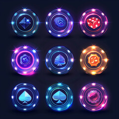 Asset of Casino chips for mobile game, slot game element, video game, Illustration