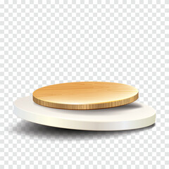 Wood podium isolated on transparent background.  Empty wooden stand for product display.
