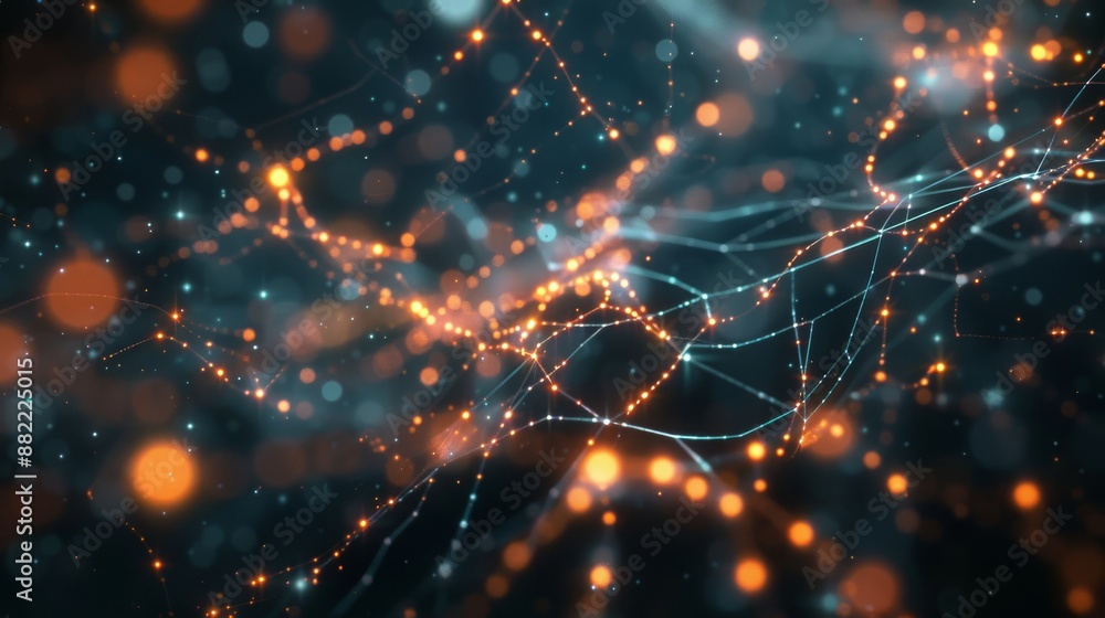 Poster dynamic illustration of interconnected nodes and lines, representing a network or digital communicat