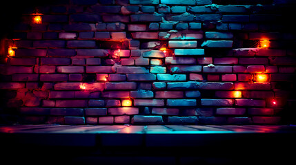 Obraz premium Old brick wall with neon lights