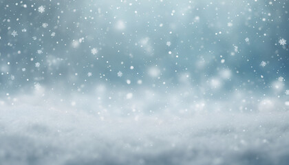 Fototapeta premium Winter Wonderland Snowfall - Sparkling Snowflakes & Soft Blue Hues Background Wallpaper