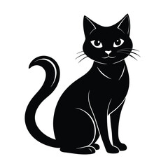 Minimalist Vector Silhouette of a Cat, Black & White Cat