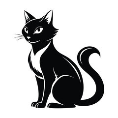 Obraz premium Minimalist Vector Silhouette of a Cat, Black & White Cat