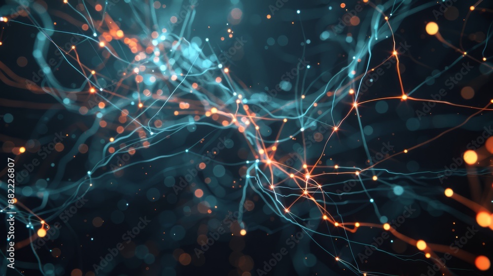 Poster stunning visualization of abstract neural network with intricate electric connections and glowing no