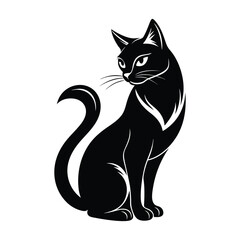 Vector Silhouette Illustration of a Cat, Black & White Feline Design