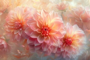 Obraz premium Delicate Pink Dahlias in a Soft Glow