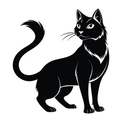 Silhouette vector illustration of cat, Black & White cat 