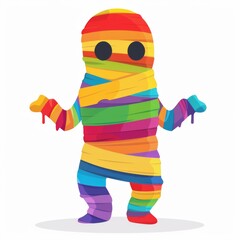 Obraz premium Colorful Rainbow Mummy Halloween Monster in Flat Design Isolated on White Background