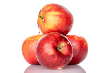 Several red apples, macro, isolated on white background.