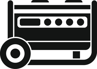 Black silhouette icon of a portable generator with a wheel for easy transportation, providing power during outages
