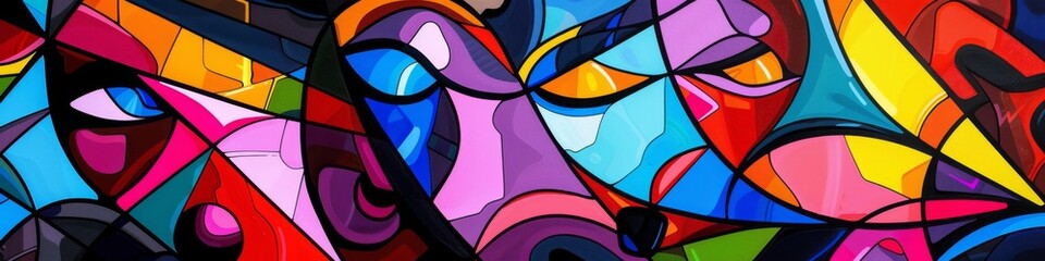 Fototapeta premium Dynamic Cubism Abstract Wallpaper with Vibrant Neon Colors and Shapes. AI-Generated High-Quality Image Showcasing Creative and Imaginative Aesthetic for Bestselling Books and Publications