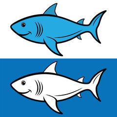 Obraz premium Shark Vector Art Illustration.. shark silhouette. Hand drawn vector art. One continuous single line art drawing of shark sea fish underwater outline vector minimalist illustration. Shark character.