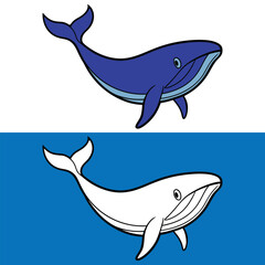 Blue Whale Vector Art Illustration. Blue whale silhouette, Whale silhouette, Blue whale icon set, Whale clipart. Continuous one line drawing. Whale Icon Line Art.