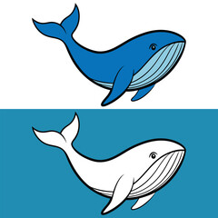 Blue Whale Vector Art Illustration. Blue whale silhouette, Whale silhouette, Blue whale icon set, Whale clipart. Continuous one line drawing. Whale Icon Line Art.