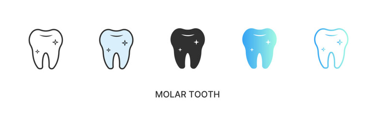 Vector molar tooth icon, tooth in solid, gradient and line styles and lineal color. Trendy colors. Isolated on a white background. Editable stroke