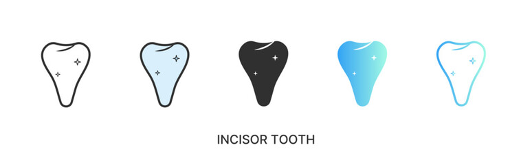 Vector incisor tooth icon, tooth in solid, gradient and line styles and lineal color. Trendy colors. Isolated on a white background. Editable stroke