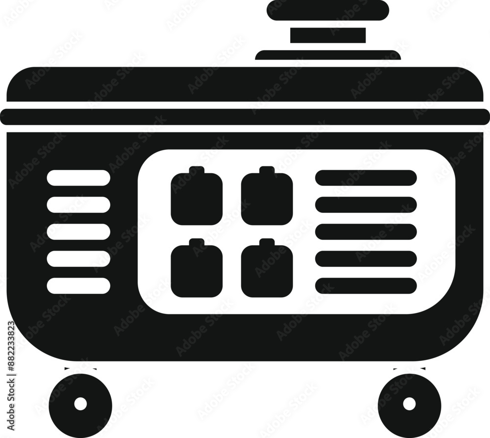 Poster black and white icon of a portable electrical generator supplying continuous energy for various appl