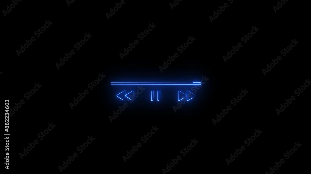 Poster neon lighting audio or video player interface icon animation of media app . digital player monochrom