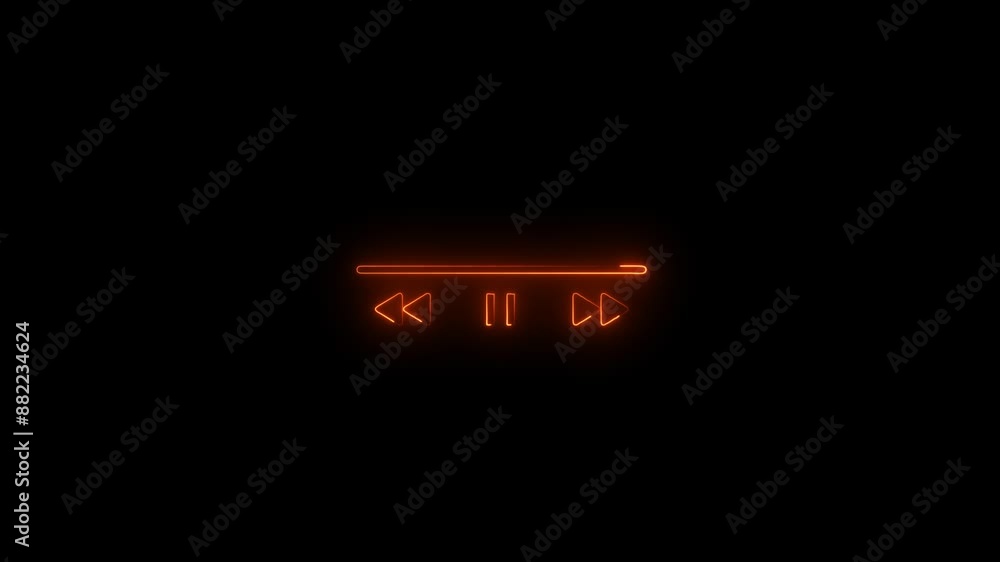 Poster neon lighting audio or video player interface icon animation of media app . digital player monochrom