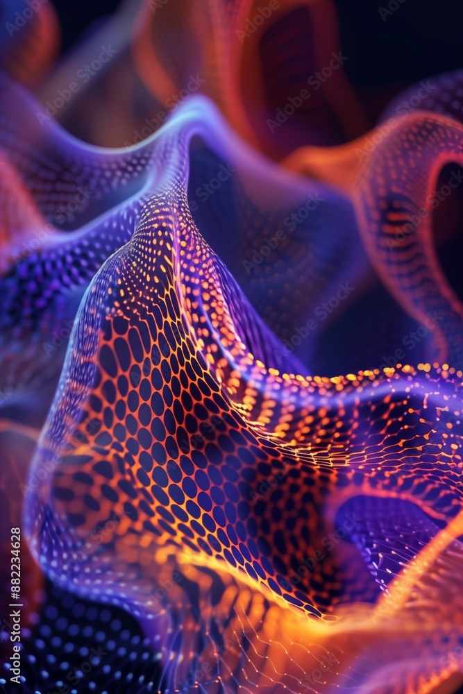 Poster wave particles with glowing light and flow motion abstract background wallpaper digital art design
