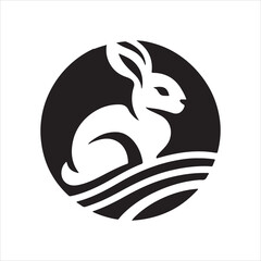 Black rabbit silhouette isolated on white background