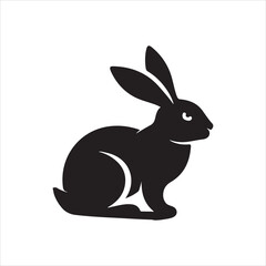 Black rabbit silhouette isolated on white background