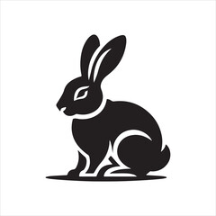 Black rabbit silhouette isolated on white background