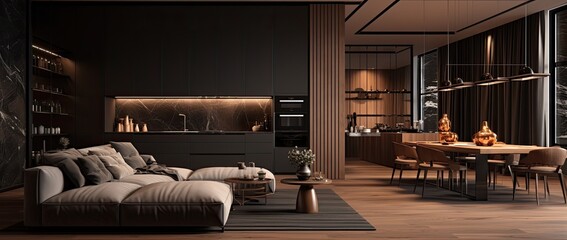 Modern Open Plan Kitchen and Living Room Design.